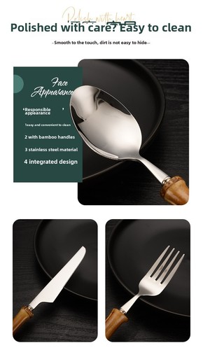 Bamboo handle tableware,Western style steak,stainless steel fork spoon,spoon set - Picture 15 of 16