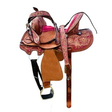 Western Barrel Racing Handmade Leather Horse Saddle Tooled Trail Tack Equestrian