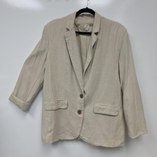 A New Day Blazer Jacket Womens Large Beige Linen Blend Single Breasted Lined