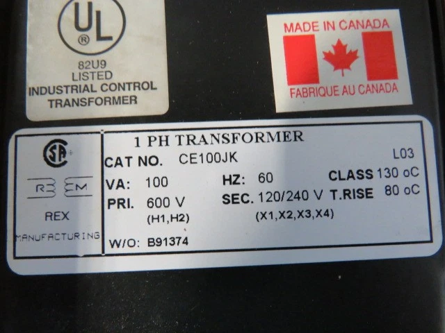 Transformador Rex CE100JK 100VA Pri. 600V Sec. 120/240V 1Ph 60Hz NUEVO Foto 3 de 4