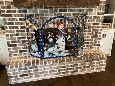 VTG Grandeur Noel Metal Holiday Fireplace Screen Snowman 2002