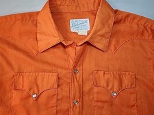 VTG Rockmount Ranch Wear TruWest Shirt Orange Pearl Snap Custom Fitted USA M