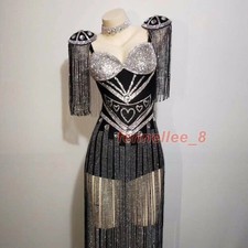 Parkly Tassel Outfit Women Celebrate NewCrystals Epaulet Fringes Leotard Costume