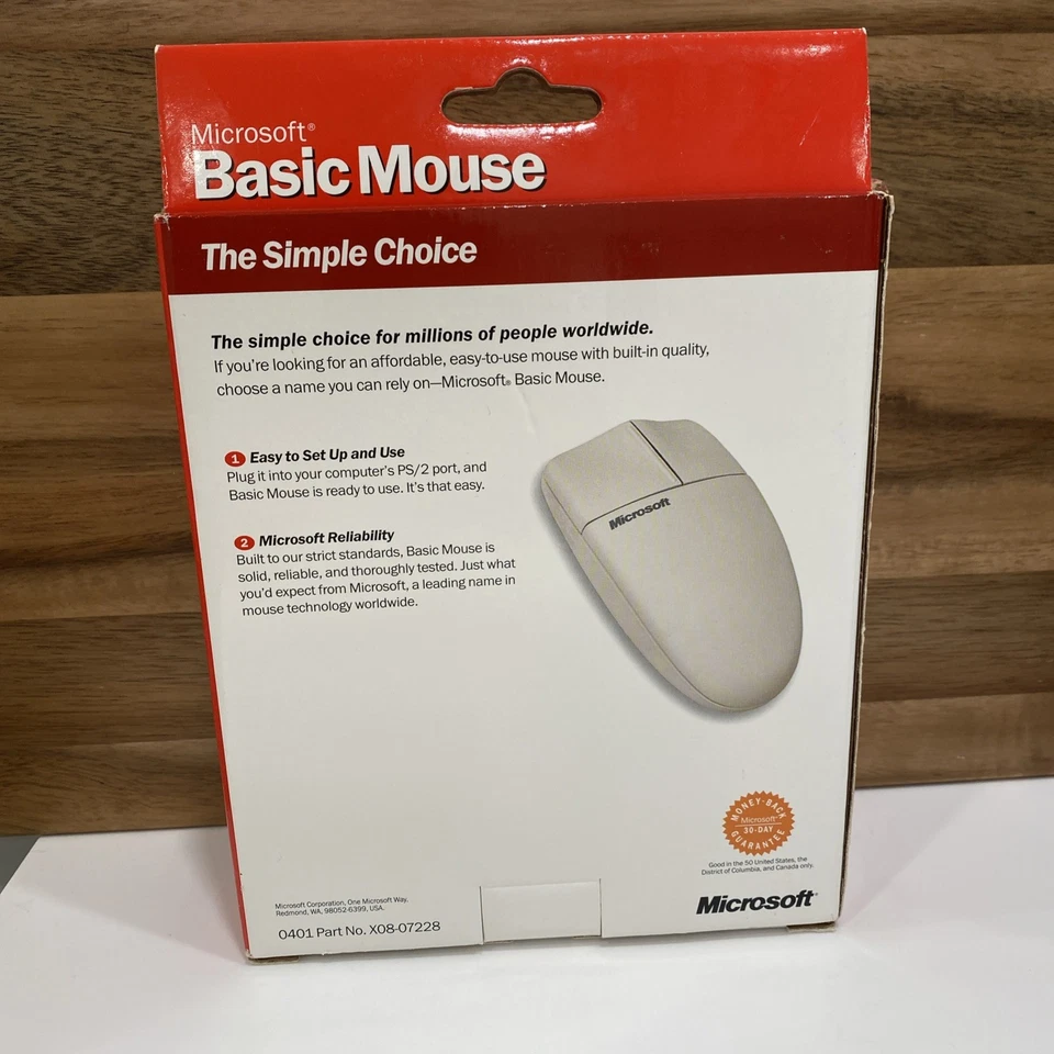 Microsoft White Basic PS/2 Mouse In Box PC Windows 98, 2000, New - Image 4 of 4