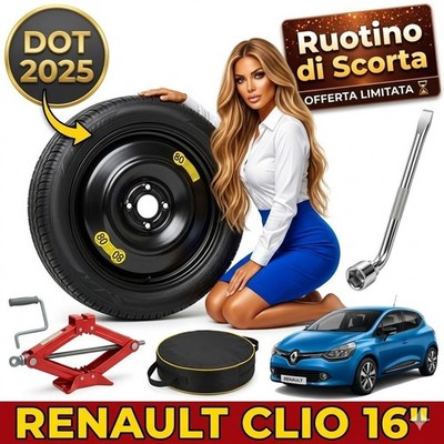 Notrad 16'' Renault Clio 4 4-Loch Wagenheber Schlüssel Tasche DOT 25 R16