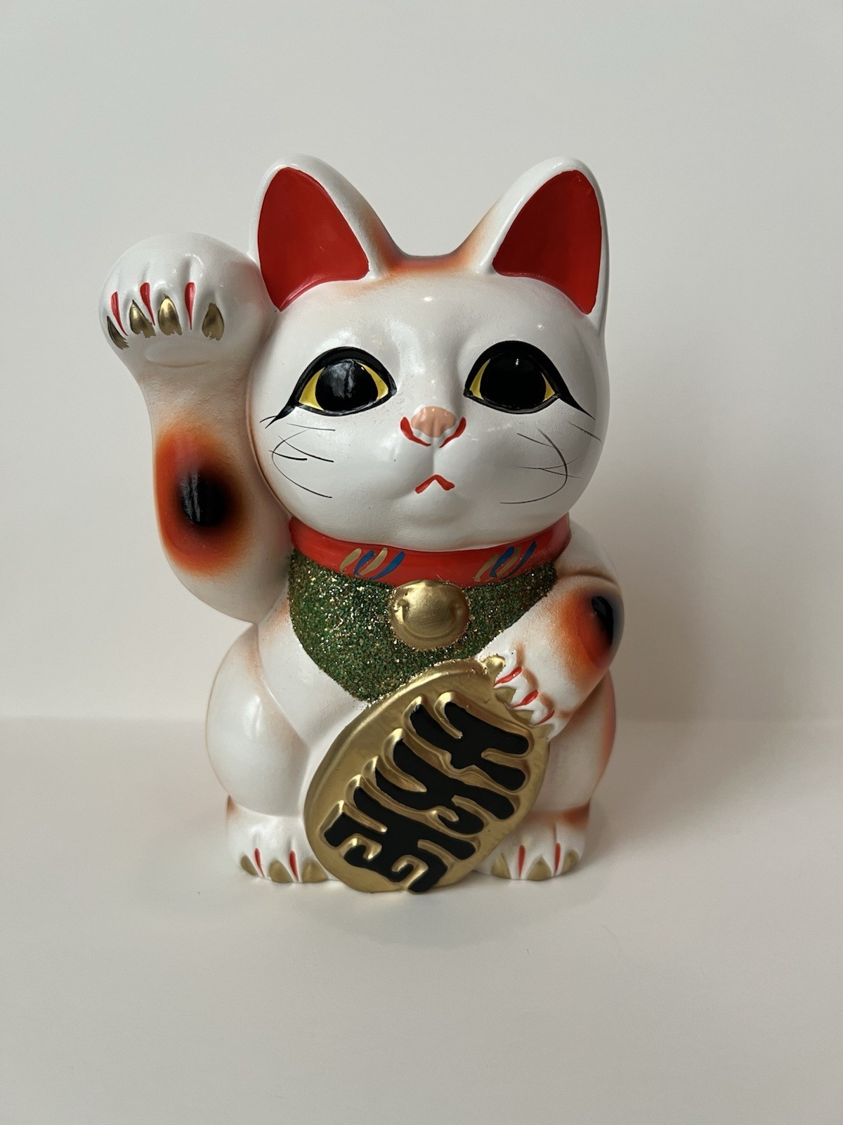 Ceramic Lucky Cat Piggy Coin Bank 7 Inches