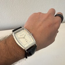 Platina Men's Tonneau Analog Silver Metal Wristwatch Black Leather Strap