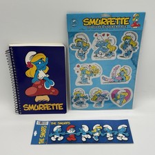 Vintage PEYO THE SMURFS  SMURFETTE LOT - Stickers, Notebook, and Bumper Sticker