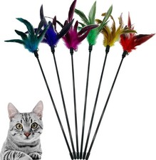 Cat Wand Toy Feather Stick Cat Toys 6 Pieces Interactive Cat Toy Feathers Wand