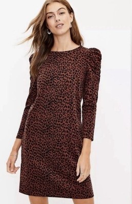 Loft Women's Leopard Print Ruched Long Sleeve Midi Dress Sz M NWT Mob Boss Y2K