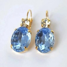 Pendientes colgantes de cristal de circonita cúbica azul geométrico de lujo joya de aleación de zinc dorado