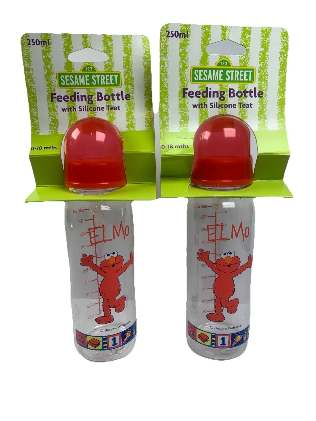 2 Sesame Street Elmo Feeding Bottle Silicone Teat -250ML 0-18 Months Baby Bottle