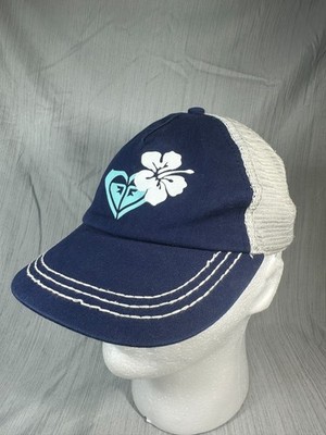 Roxy Snapback Hat Women's One Size White Hibiscus Flower Mesh Back Trucker