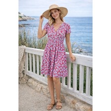 Boden Wrap Maxi Dress Tropical Red Blue Leaf Print Size 8R (L513)