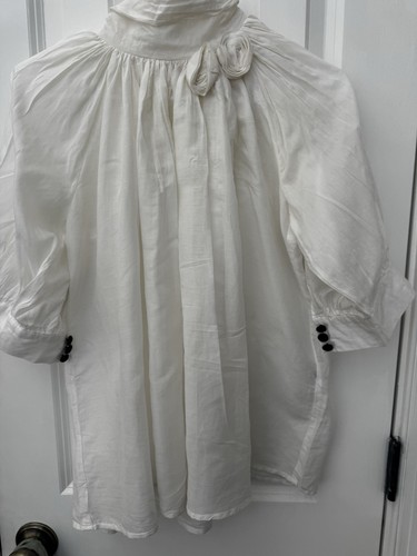 Blouse victorienne blanche coton soie col rosace manches bouffantes bouton noir boho 8 - Photo 1/9