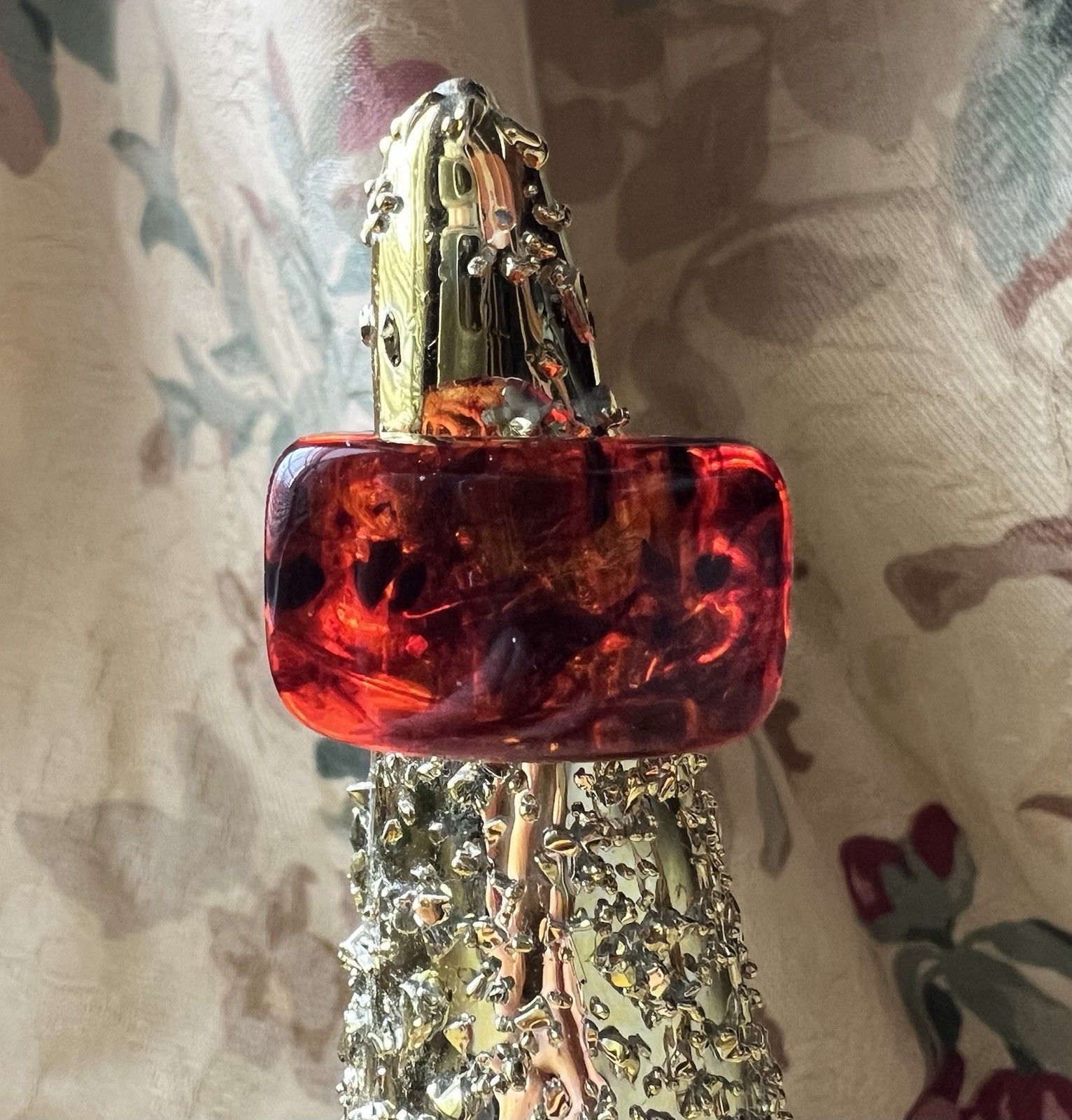 Large Solid Carved Polished Amber Band Ring Size 8 - image 4