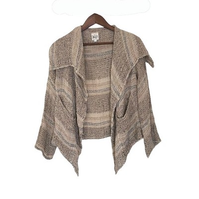 La Bottega di Brunella Italian Linen Open Front Cardigan Jacket Beige Striped S