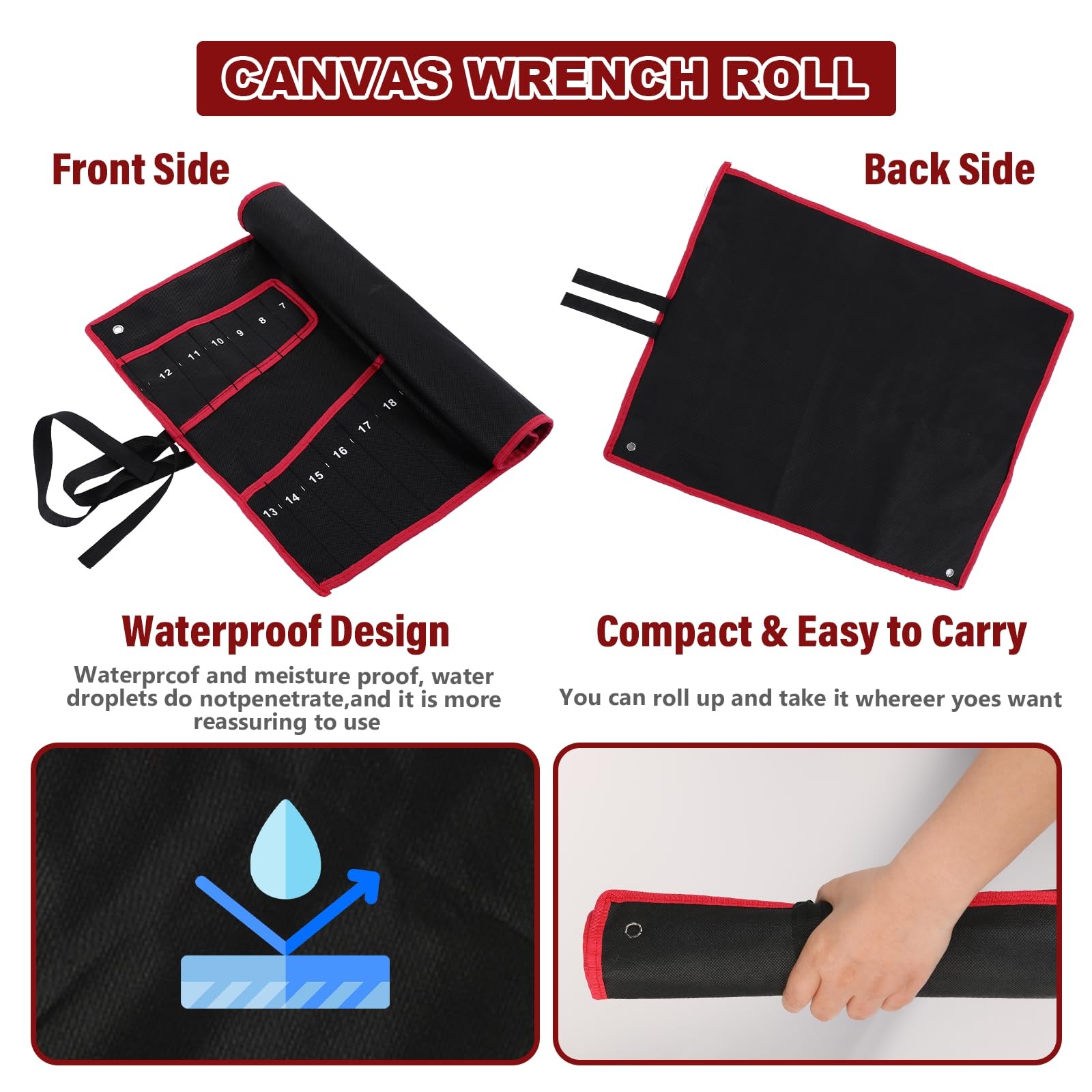 Wrench Roll Up Pouch Wrench Organizer Bag with Handle