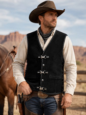 Men's Black Genuine Leather Western Cowboy Vest Biker Motorcycle Steampunk