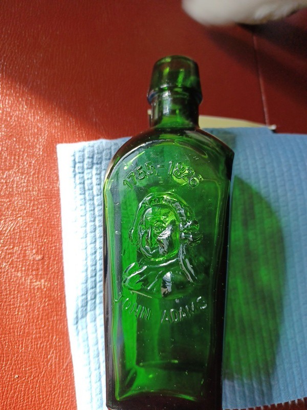 Vintage Presidential Double Portrait Green Glass Flask 7 in by 2 in