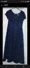 Alex Evenings Navy Blue Sequin Rosette Lace A-Line Gown Size 12
