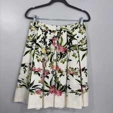 Talbots Floral Trellis Cream/Pink Pleated Midi Skirt Women's Sz 4 spring/summer