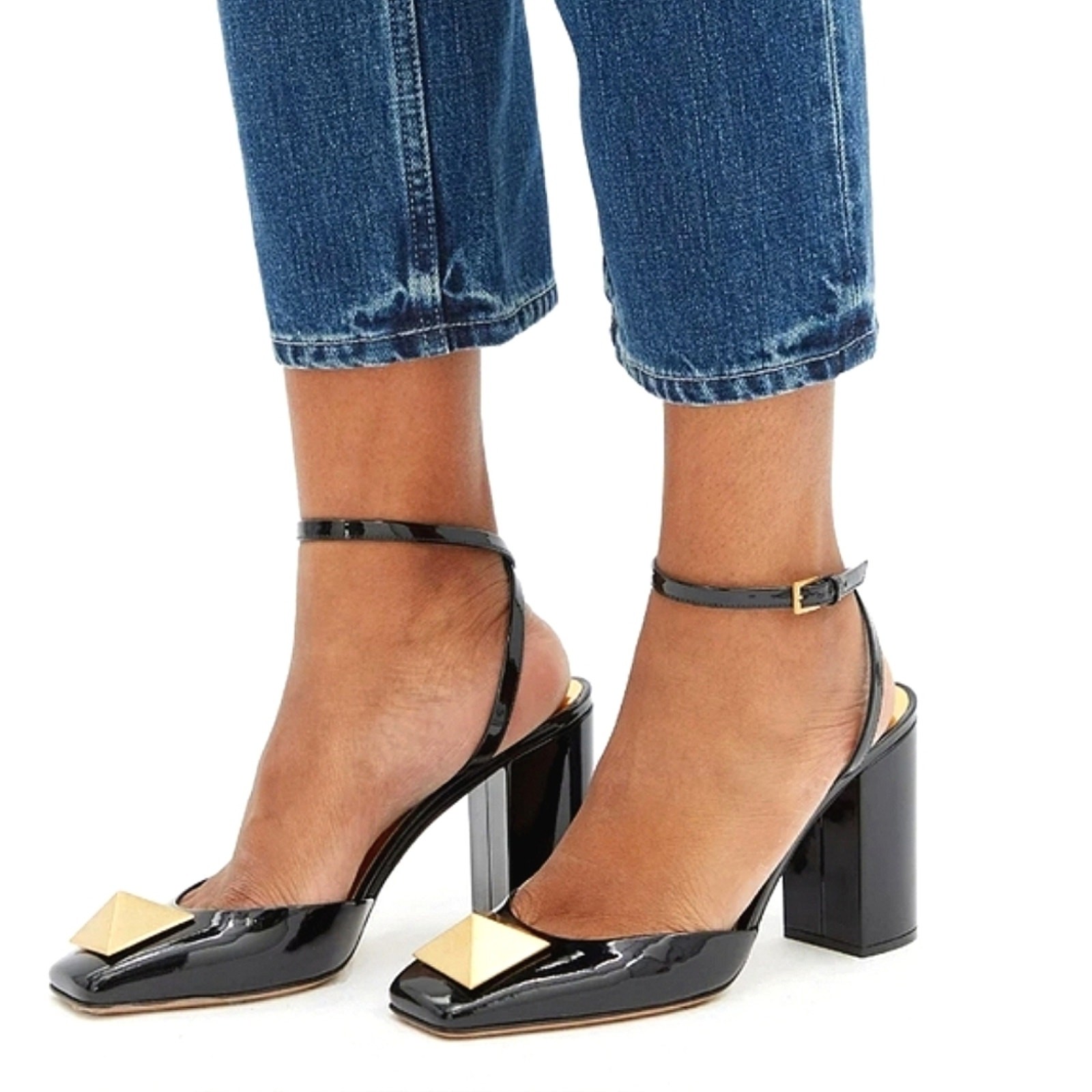 NWT$1,100 Valentino Roman Stud Square Toe Patent Leather 90mm Heel Pumps Sz 37 thumbnail 3