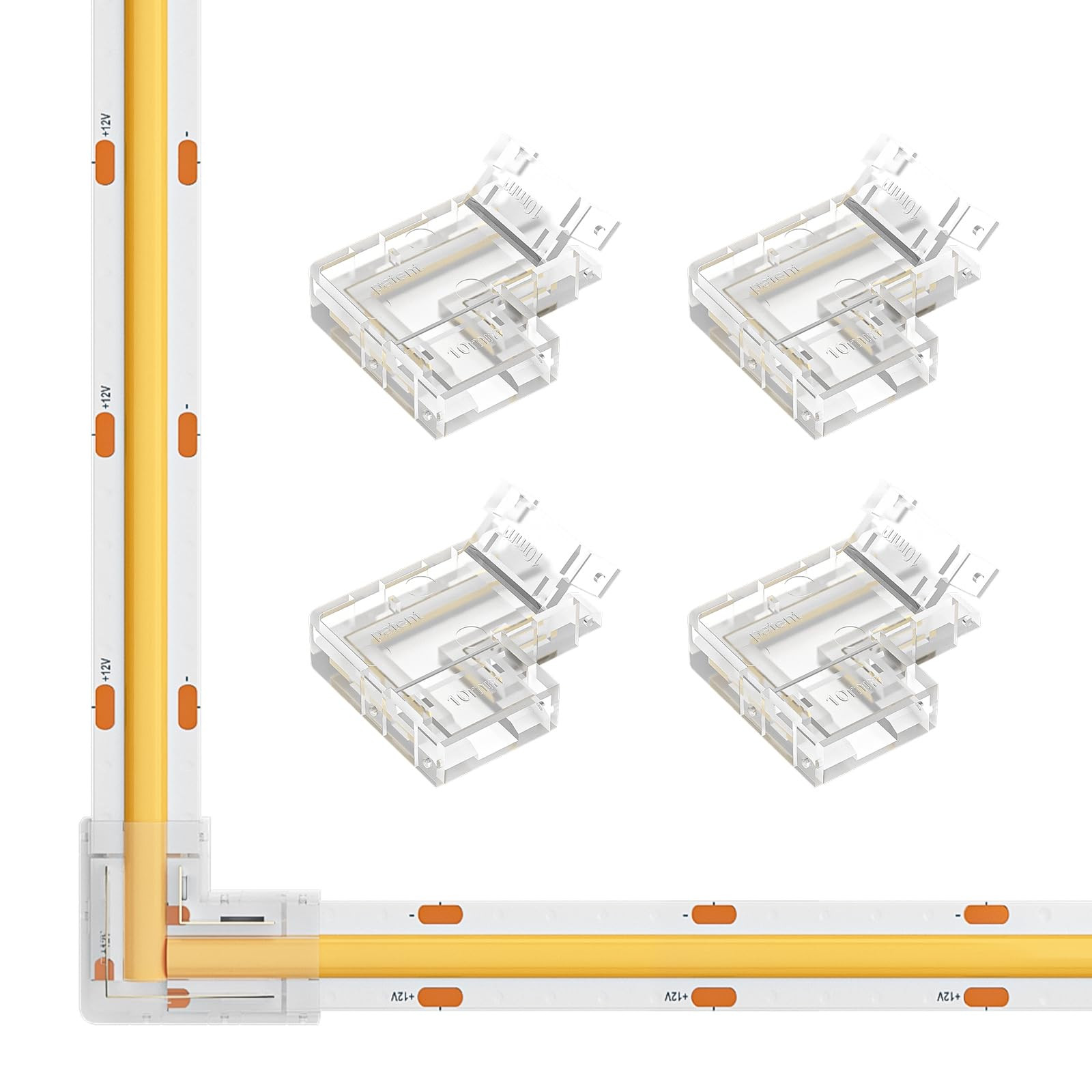 Set 4 Connettori L-Shape SEZO per Strisce LED COB - Trasparente e Facile