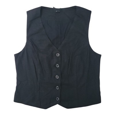 Express Linen Vest Womens Size L Black Button Front V-Neck Classic Look NWT