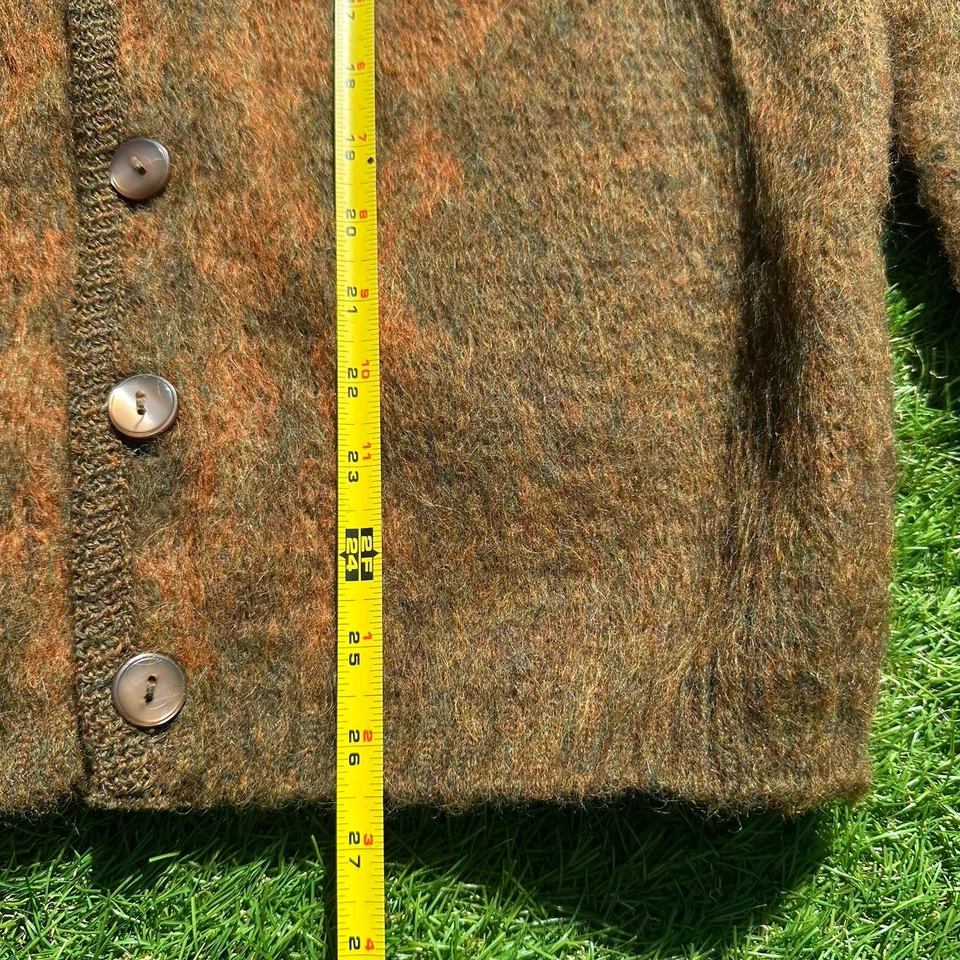 Vintage Van Heusen Argyle Mohair Cardigan Wool Green Orange 70s - Image 4 of 4