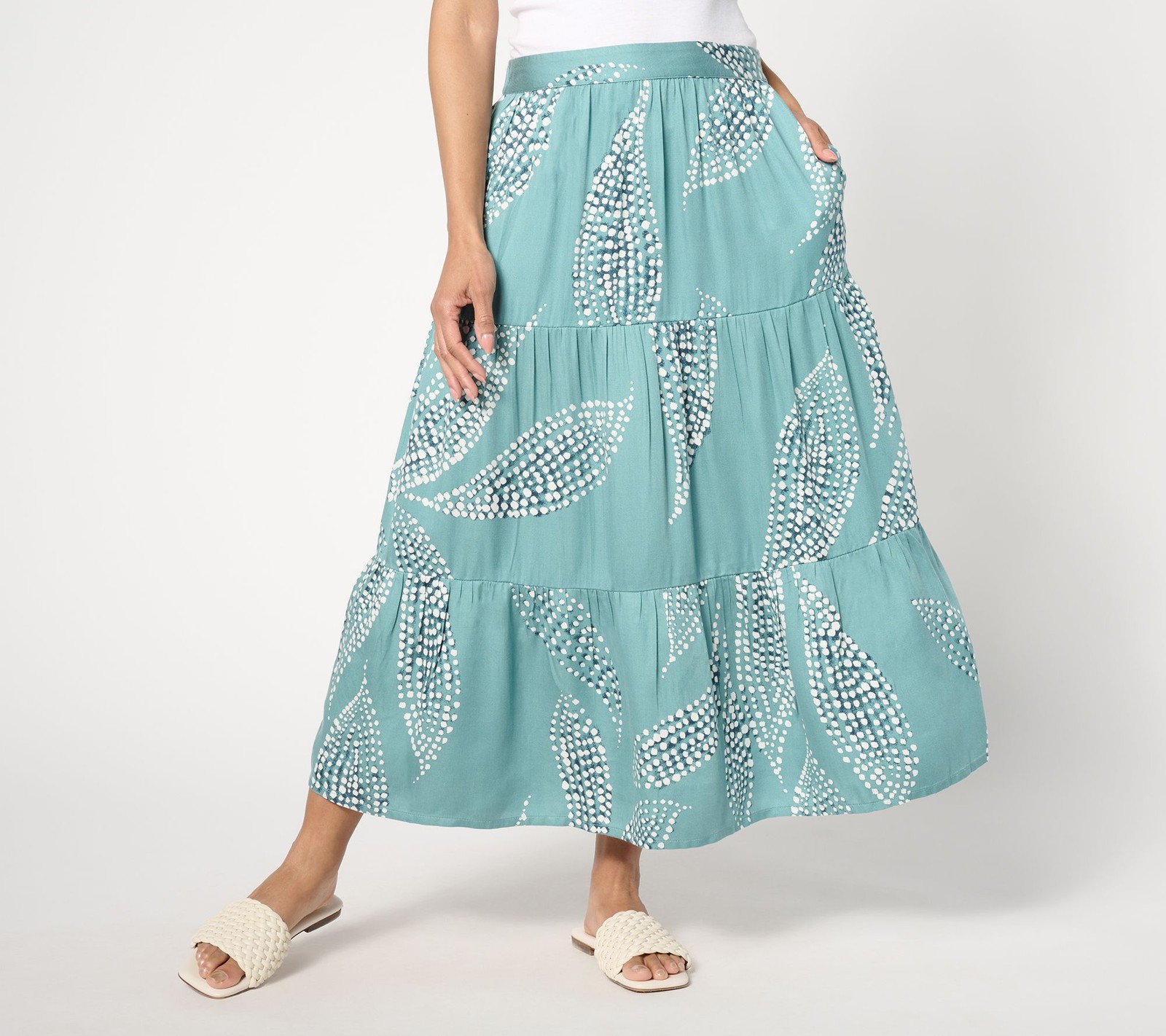 Destination 365 Women's Petite Skirt 2XP Printed Tiered Pull-On Green A641524