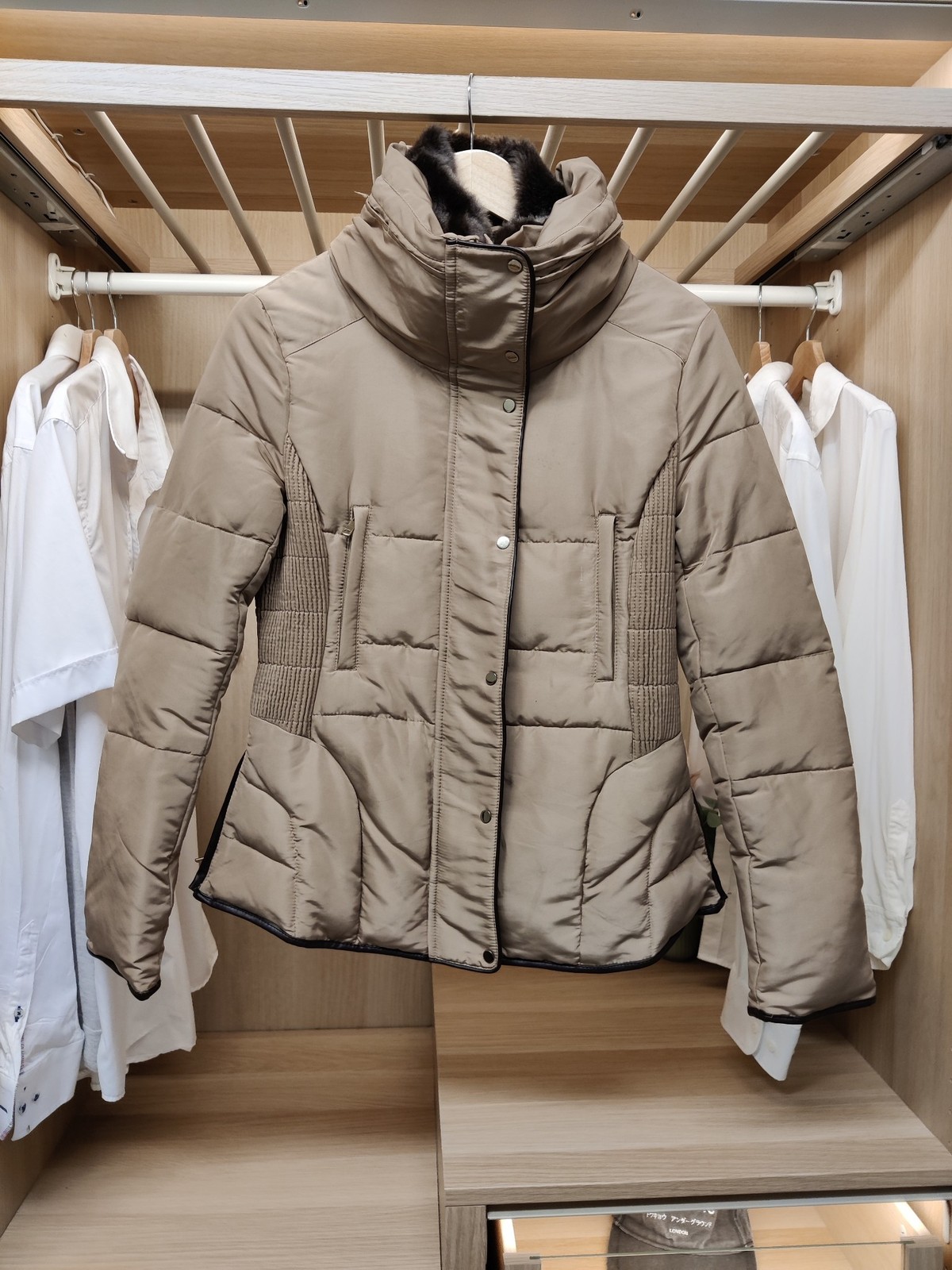 ZARA BASIC COAT JACKET MEDIUM BEIGE PADDED PUFFER… - image 1