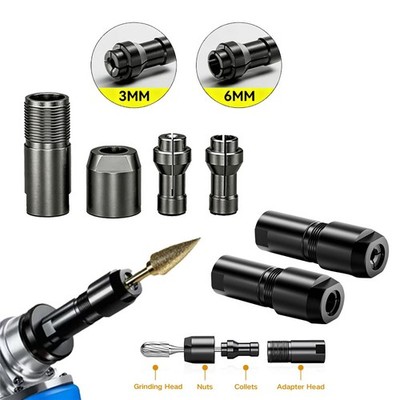 Angle Grinder Adapter – 3mm/6mm Collet For M10 Thread 100-Type Grinders, Convert To Straight Grinder For Cutting & Sanding