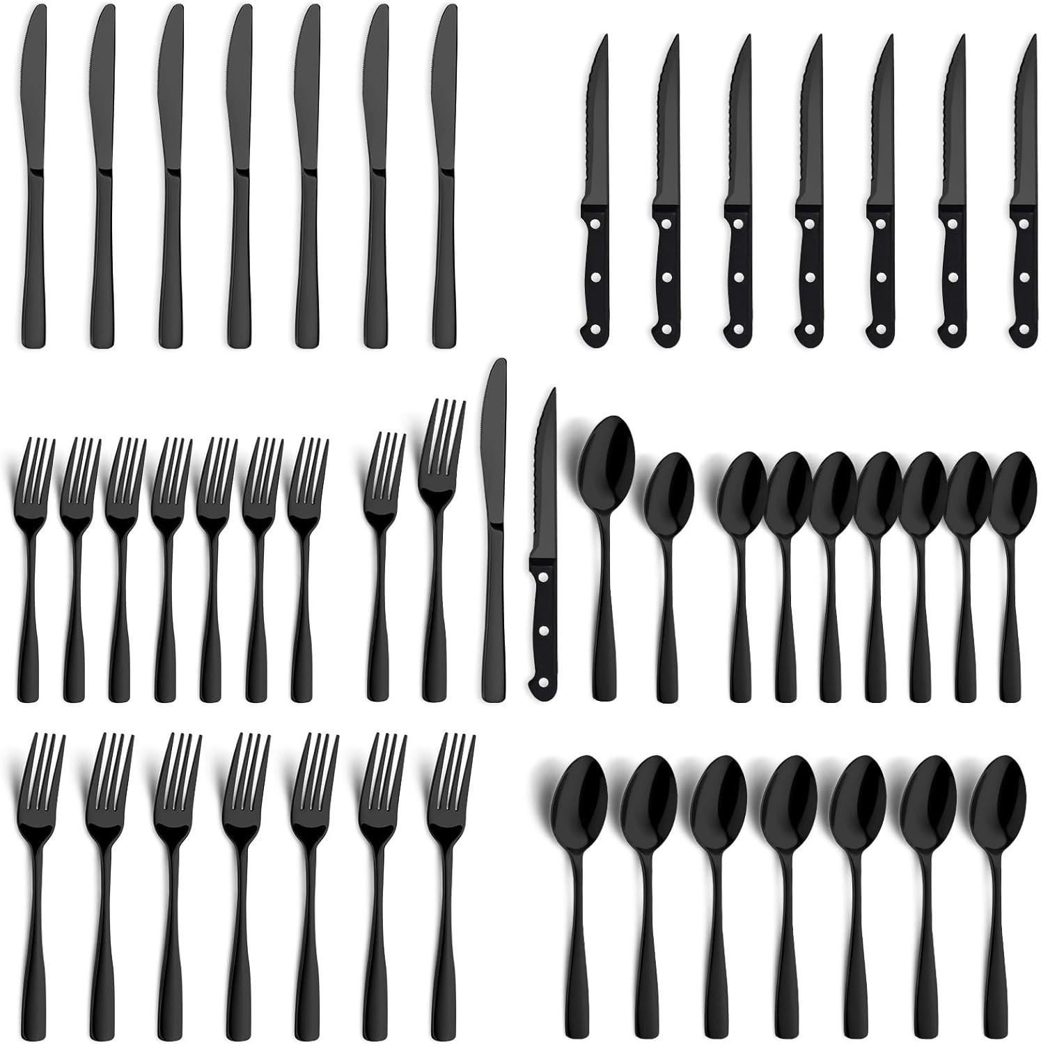 Modern 48-Piece Mirror Polished Flatware Set with Steak Knives - Dishwasher Safe