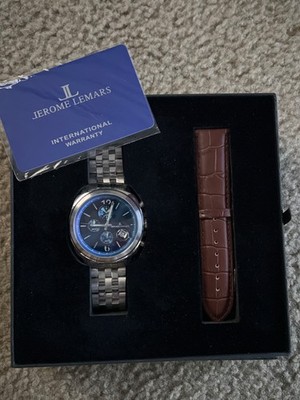 Jerome LeMars Seurat BLEU JL5556B 45mm Men s Watch New w/ 2 Straps