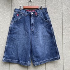VTG JNCO Jean Short Men 30 Blue Baggy Wide Leg Denim Embroidered Y2K Crown Jorts