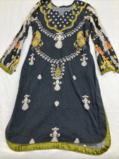 Indian Ethnic Hippie Dress Womens Size See Measurements  Gray Cotton Embroidered