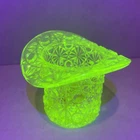 Vintage Fenton Glass Vaseline Daisy Button Top Hat Toothpick Holder Uranium