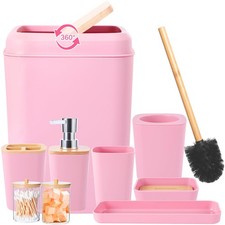 Bathroom Accessories Set, 9 Piece Pink Bathroom Decor Sets with Trash Can,Too...