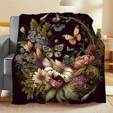 Floral Butterfly Print Blanket Cozy Warm Multi-Use Vintage All-Season Throw