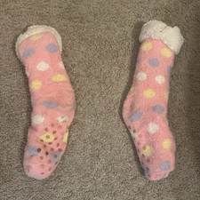 Womens Pink Colorful Fuzzy Polka Dot Non-Slip...