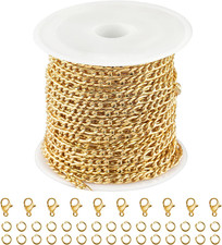 Gold Necklace Chain for Jewelry Making - 16.4 Feet Stainless Steel Figaro Chains