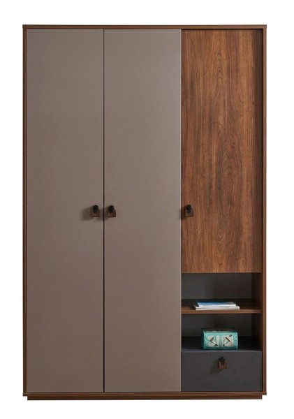 Brauner Kleiderschrank 3-TüRig Holzschrank Jugendzimmer Jugendschrank-image