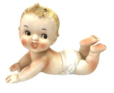 Vintage Kewpie Cupie Crawling Baby Figure Figurine 5" Bisque Napco N3149