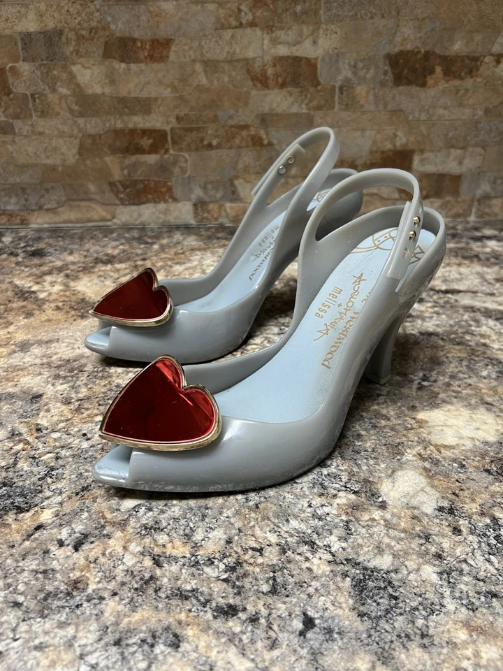 Vivienne Westwood X Melissa Anglomania Heart Accent Peep Toe Pump Heels US 10 - Image 3 of 4