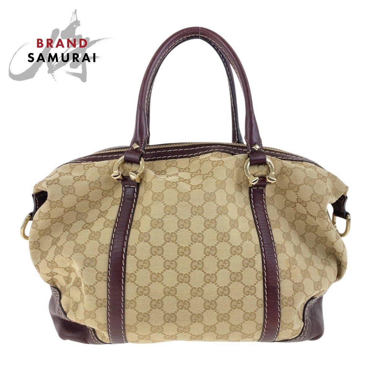 Gucci Mini Boston Bag in Beige Brown GG Canvas and Leather 189892 504383