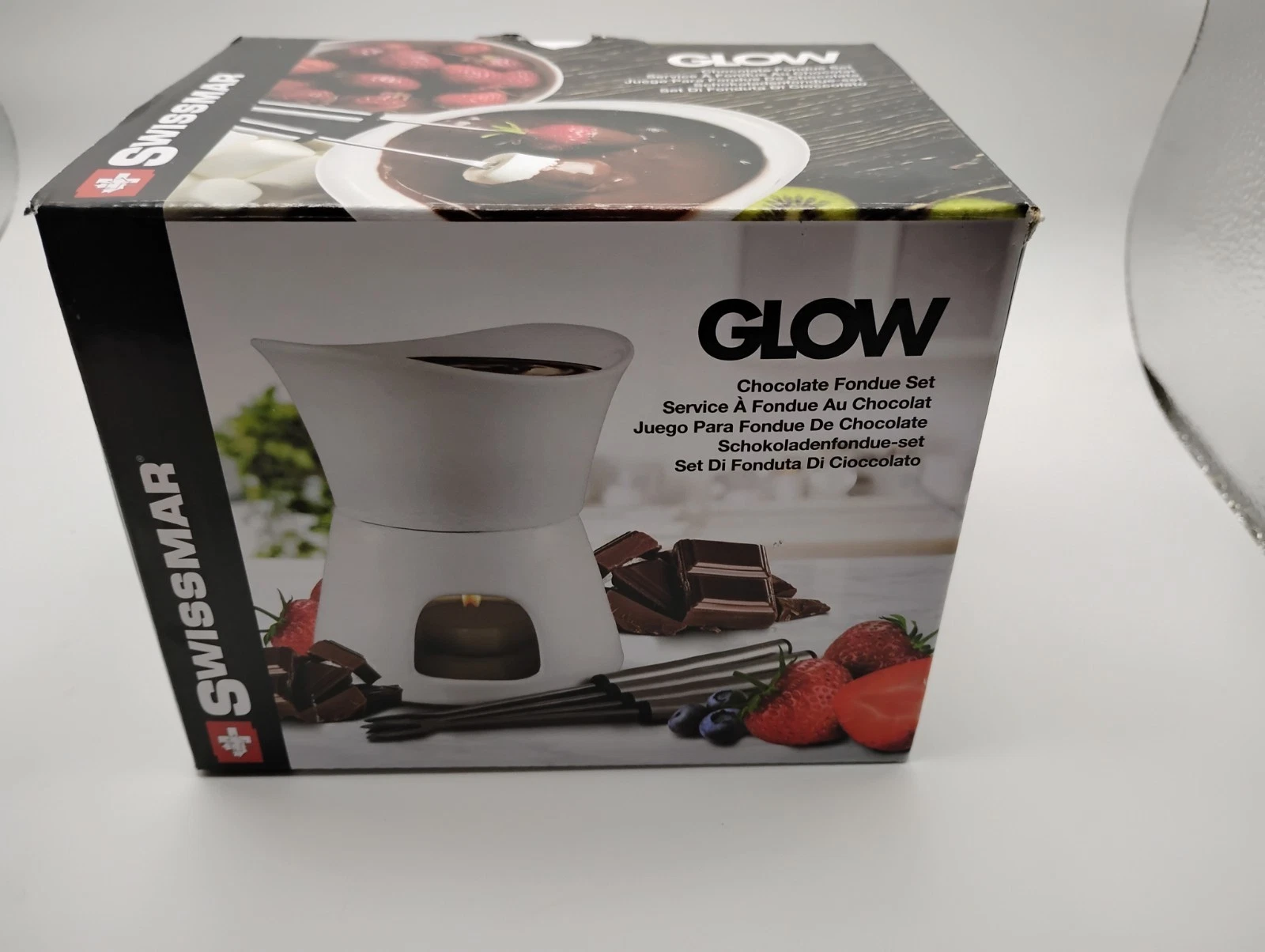 Swissmar Glow Chocolate Fondue Set w 4 Stainless Steel Forks And Tealight Candle