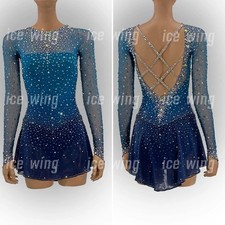 Ice Figure Skating Dress /Rhythmic Gymnastics /Twirling Competition blue dyeing