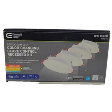 Commercial Electric Slim Baffle 9W 4" Canless Dimmable Recessed LED Light Kit...