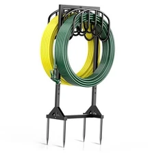 Garden Hose Holder Freestanding, Water Hose Holders for Outside with 4 Black